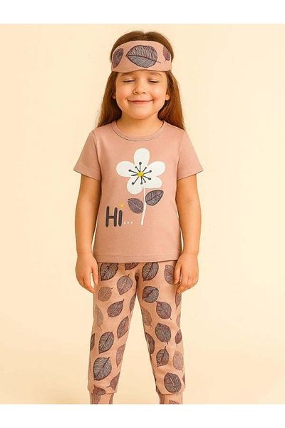 Zekids Girls' Cotton Short Sleeve Floral Patterned Pajamas Set (Sleep Headband Included)