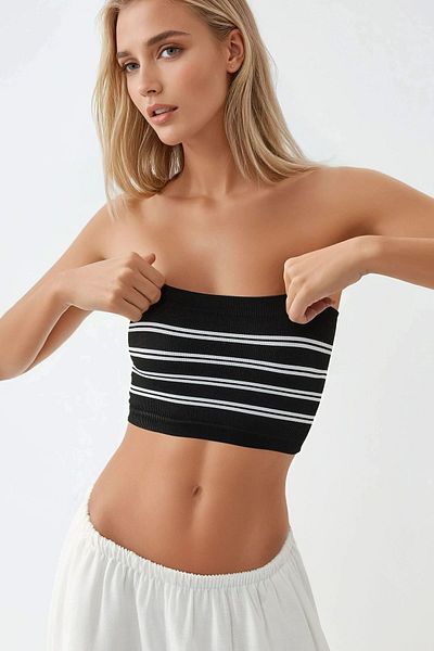 Hiccup Strapless Striped Short Top