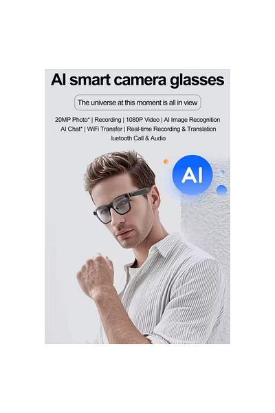 Generic AI Smart Glasses, 1080P Camera, Voice Assistant, Video Recording, Touch Control & Magnetic Charging