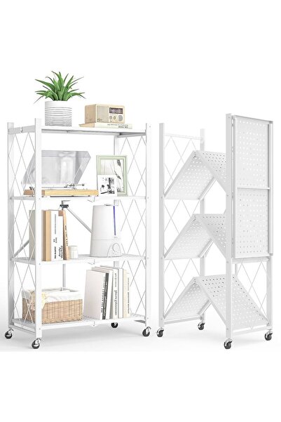 MOSTAFA 4-Tier Foldable Metal Storage Rack with Wheels