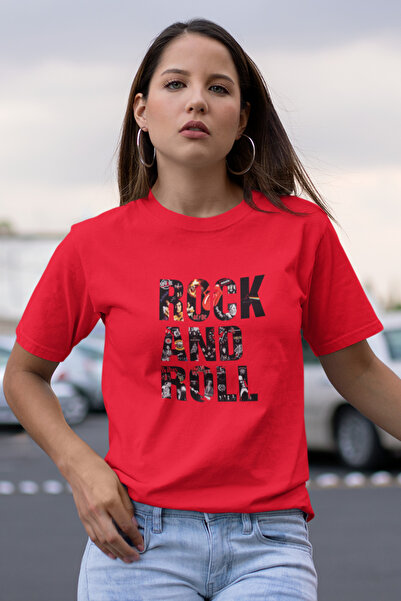 Butik تي شيرت روك آند رول مطبوع / نسائي متعدد الألوان 100% قطن بقصة عادية ومريحة