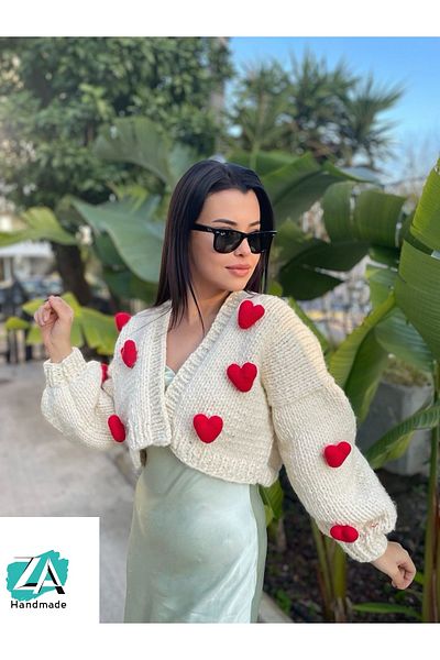 ZAHandmade Hand Knitted Heart Cardigan Model