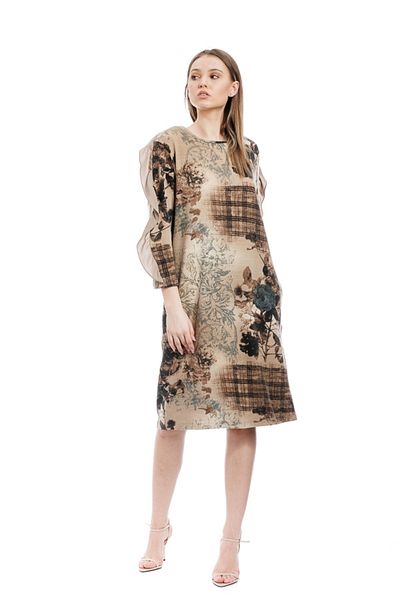 RVL Floral print dress with ruffle on the shoulder