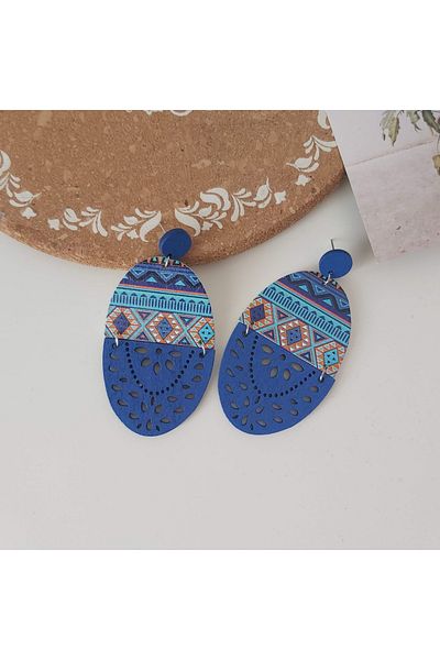 lor Large wooden earrings, traditional ethnic pattern