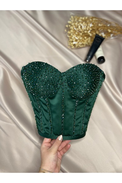 Metay Design Saten Ful Taş İşleme Korse Büstiyer Taşlı Model