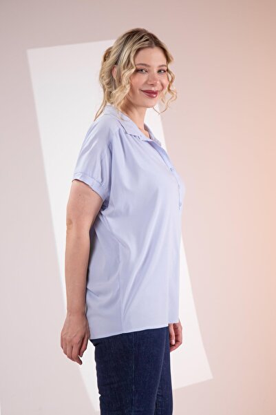 Roxxlen Μπλούζα με λεπτομέρεια με κουμπιά σε μεγάλο μέγεθος, λιλά