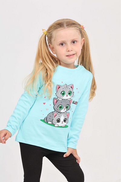 Toontoy Girl's Triple Cat Printed Sweatshirt