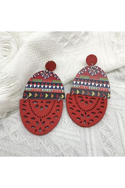 lor Large wooden earrings, traditional ethnic pattern