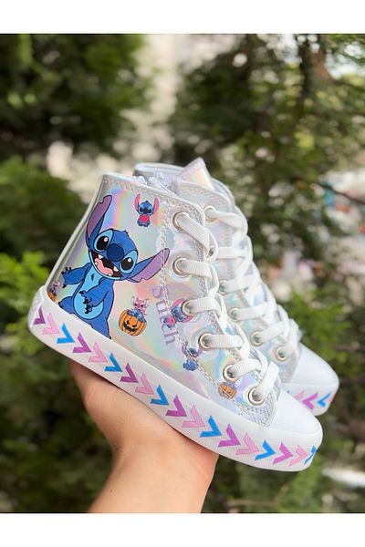Görkem bebe ayakkabı ve tekstil Girl's Sttich Hologram High Top Sneakers (Side Zipper)