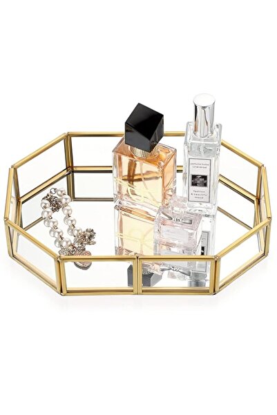 Generic Hipiwe Mirror Glass Vanity Tray - Gold Ornate Makeup Vintage Octagona...