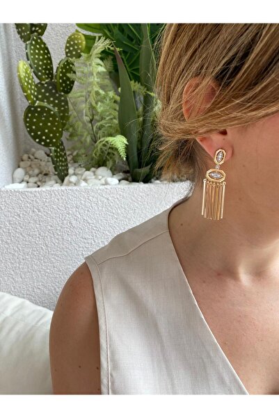 marsel aksesuar Özel Tasarım Göz Detaylı Çubuk Sallantılı Gold Küpe