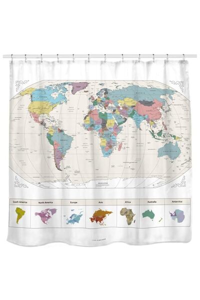 Generic (World Map) - NEW Map of the World Shower Curtain with Detailed Major Cities. PVC Free, Non-toxic a