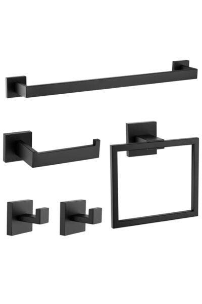 Generic مجموعة أدوات الحمام من ديورافي باللون الأسود غير اللامع، مجموعة قضيب ...