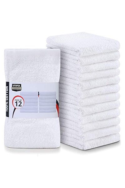 Generic مناشف يوتوبيا القطنية للمطبخ، عبوة من 12 قطعة، لون أبيض