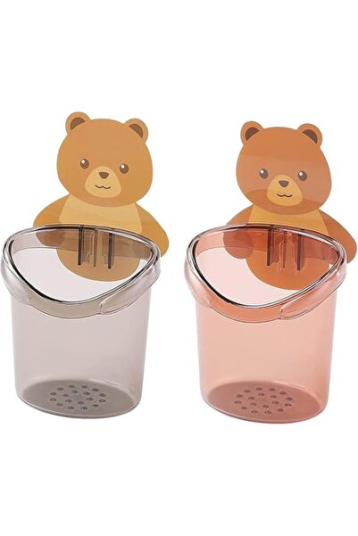 Generic حامل فرشاة أسنان حمام للأطفال مع كوب، تصميم دب تيدي، مثبت على الحائط،...