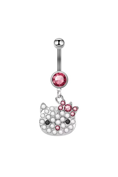 Siya Silver Zirkon Taşlı Çelik Sallantılı Hello Kitty Göbek Piercingi - 4 cm