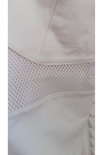 KAROL Deep V-Neck White Color Thick Strap T-Shirt with Mesh Detail under the Chest