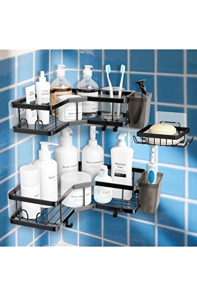 Generic رف دش زاوية Zuooiec، عبوة من 3 قطع، رف دش لاصق مقاوم للصدأ باللون الأ...