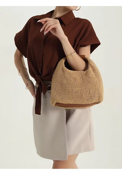 RANESA Women's Hand and Arm Bag with Straw Knitted Magnet Cover