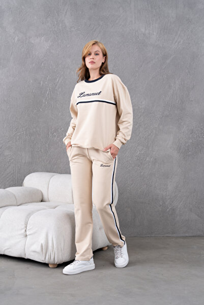 Lamanuel Σετ αθλητικής φόρμας με ριγέ κέντημα με λαιμόκοψη