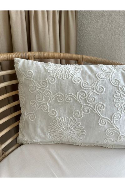 Decamor home White Throw Pillow Cover with Embroidery Detail