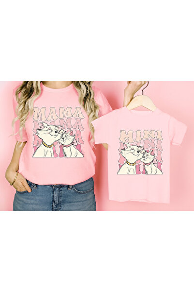 SVART WEAR مجموعة تي شيرت Mama Mini Cat Mother Girl للأطفال تي شيرت مزدوج