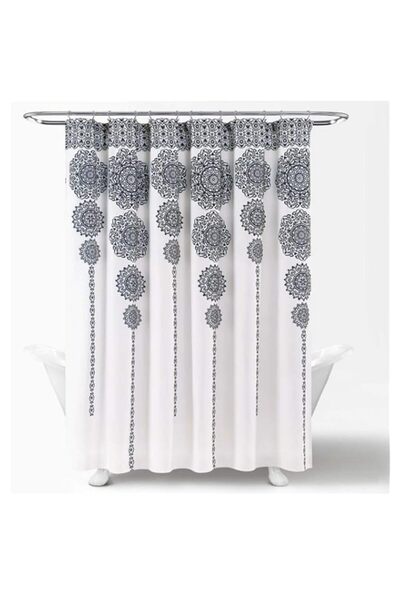 Generic Lush Decor Stripe Medallion Shower Curtain-Fabric Mandala Bohemian Damask Print Design, 72" x 72",