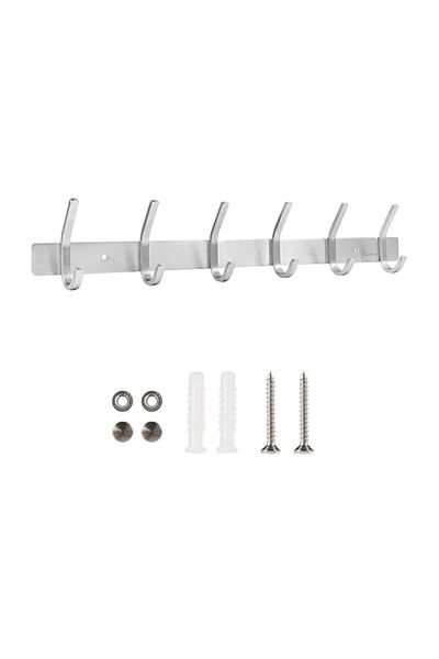 Generic Eydeal Stainless Steel Wall Mounted Adhesive Towel Holder for Bathroom Door (Silver, 6 Hooks)