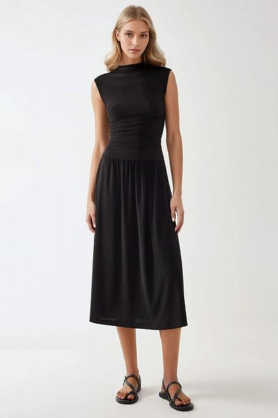 Hiccup Round Neck Relaxed Cut Midi Dress