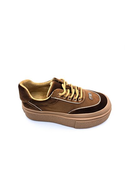 Guja Thick Sole Velvet Women's Brown Sneaker Shoes