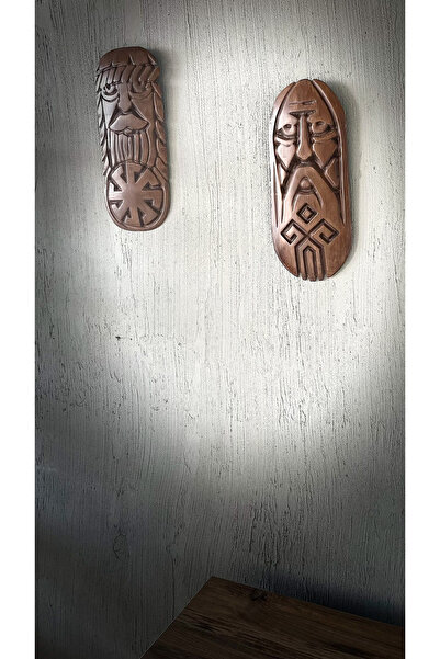 Store Kadim Mührün Bekçileri – Ahşap Oyma Duvar Maskesi Seti | Mitolojik ve Mistik Dekoratif Süs