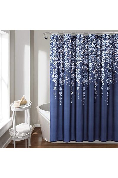 Generic Lush Decor Weeping Flower Shower Curtain-Fabric Floral Vine Print Design, 72" x 72", Navy