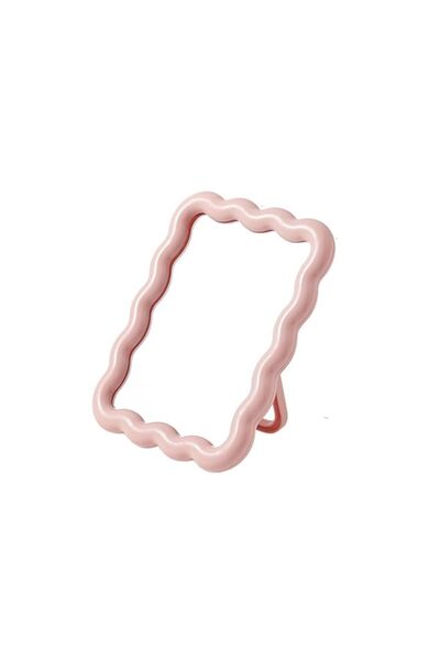 Generic مرآة مكياج طاولة وطاولة على شكل موجة من تزوييق، وردية اللون، ملحقات مكتبية، مرآة محمولة قابلة للطي