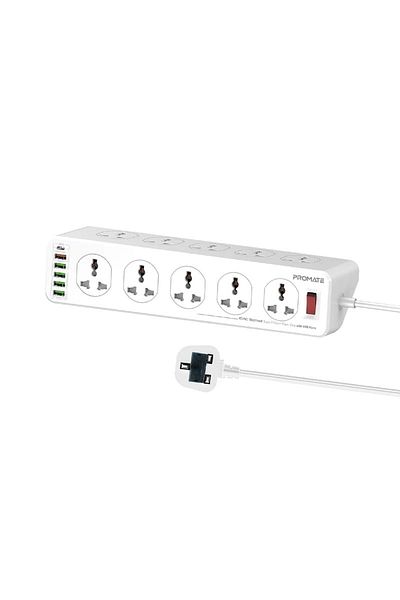 Promate 10 AC Outlets UK Plug Wall Charger with 4 USB-C PD 20W Ports and Cable 3m