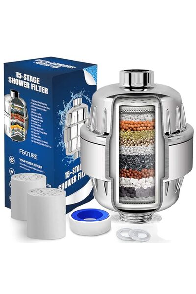 Generic فلتر دش احترافي من HUACHEST مكون من 15 مرحلة لتنقية المياه، رأس دش عا...