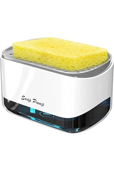 Generic موزع مضخة صابون مطبخ خشبي مع حامل إسفنجي، يُستخدم لغسل أطباق حوض المط...