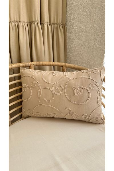 Decamor home Beige Throw Pillow Cover with Embroidery Detail Pattern 2