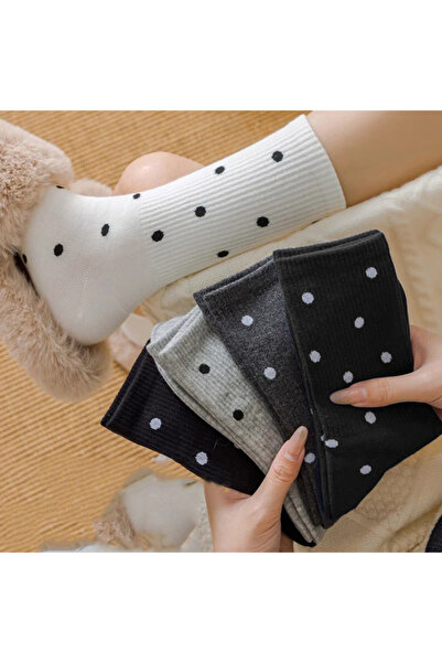 çorapmanya 5 Çift Benekli Kadın Çok Renkli Kolej Tenis Çorap