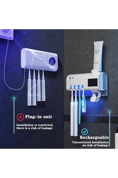 Expres Toothbrush holder with UV sterilization and toothpaste dispenser,