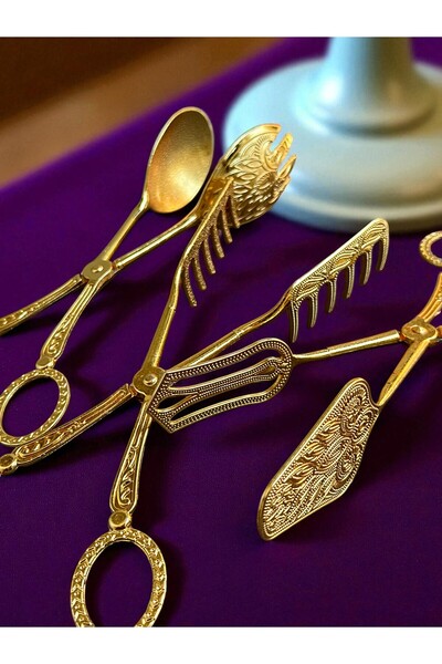 CHANCE GİFT Luxury 3-Piece Tongs Serving Presentation Set Metal Serving Spoon/Serving Tongs/Serving Fork for Stylish Tables