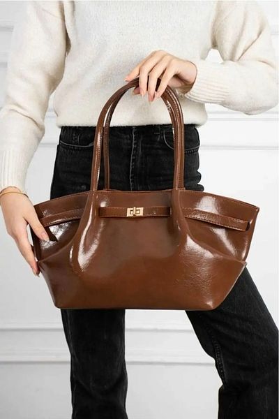 İzel Çakran Women's Tan Faux Leather Daily Large Hand & Shoulder Bag