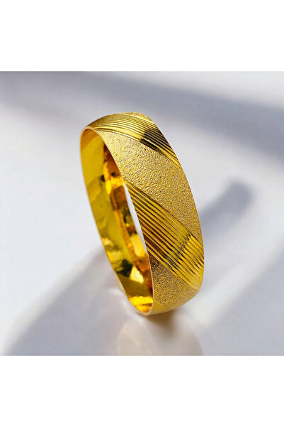 CAXBERN 22 Ayar Altın Kaplama Kumlu ve Çizgi Desenli Özel Model Bilezik 3 Adet