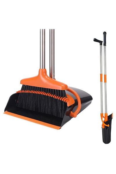 Generic HOOTO Broom and Dustpan Set with Long Handle, Broom with Dustpan Combo Set, Upright Standing Broom