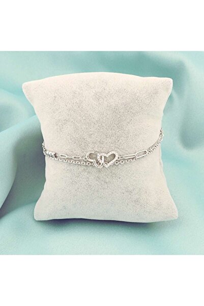 Bijuteria SORELLY Bratara Argint Double Chains Inimi cu Pietre Zirconia