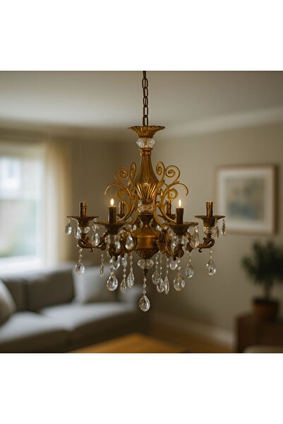 Alista Home Candelabru Cristal SANSSOUCI Magno, 6 xE14, Diametru 60 cm, Alama Antichizata