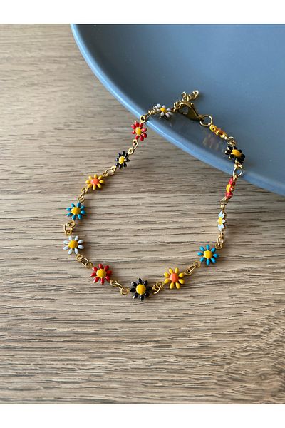 dela otantik Handmade Daisy Anklet – Authentic Ethnic Bohemian Summer Foot Accessory – Elegant Flower Bijoux Jewelry Anklet