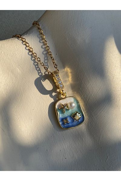 Brethils Beach Themed Sweety Enamel Necklace Tarnish-Free Stainless Guaranteed and Invoiced 45cm