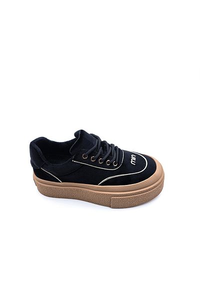 Guja Thick Sole Velvet Women's Black Sneaker Shoes