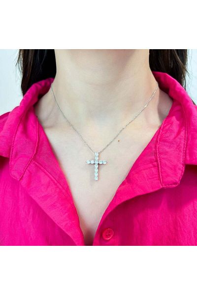 Bijuteria SORELLY Silver Tennis Cross Chain with White Stones