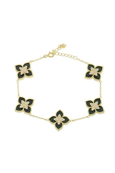 Bijuteria SORELLY Gold Plated Silver Bracelet Flowers with Malachite